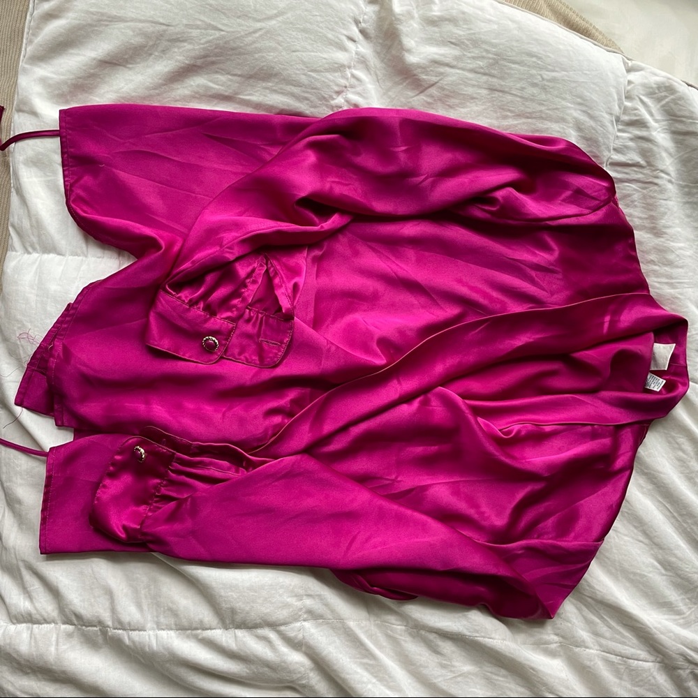 fusha pink rap around silk blouse